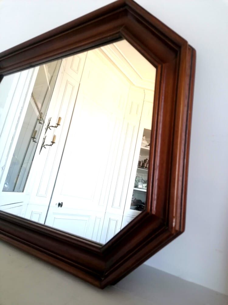 Hexagonal wooden mirror, 1950 70x49cm