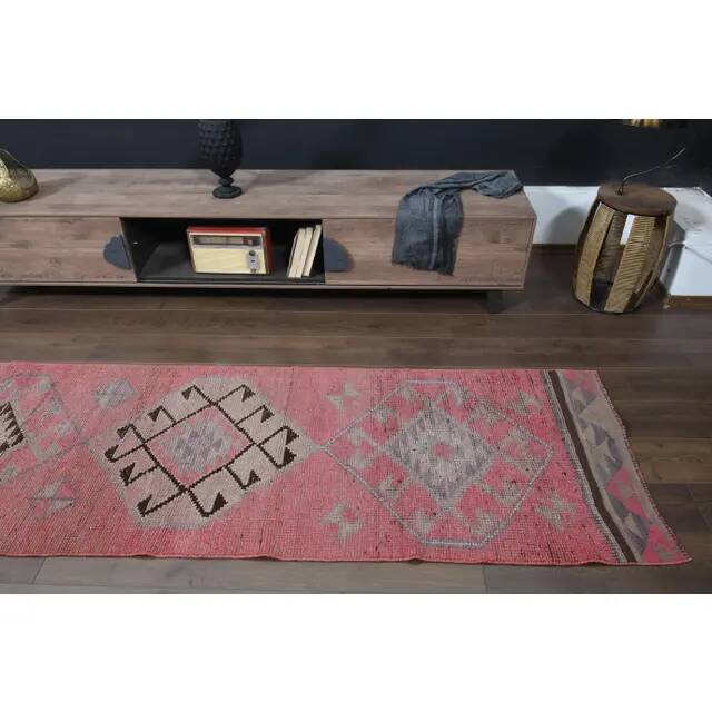 1970s Turkish Oushak Handmade Wool Cotton Pink Area Rug 84x304