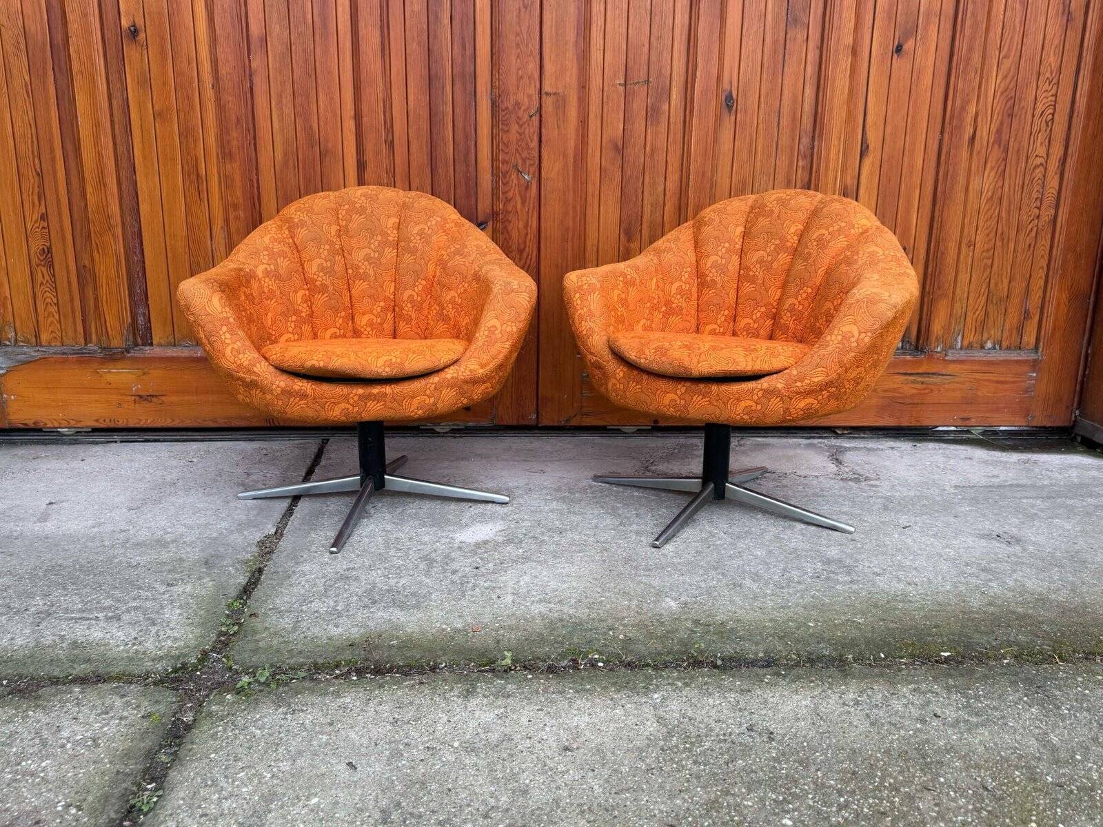 Mid-century metal and fabric swivel chairs, 1960s, set of 2