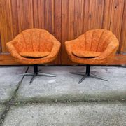 Mid-century metal and fabric swivel chairs, 1960s, set of 2
