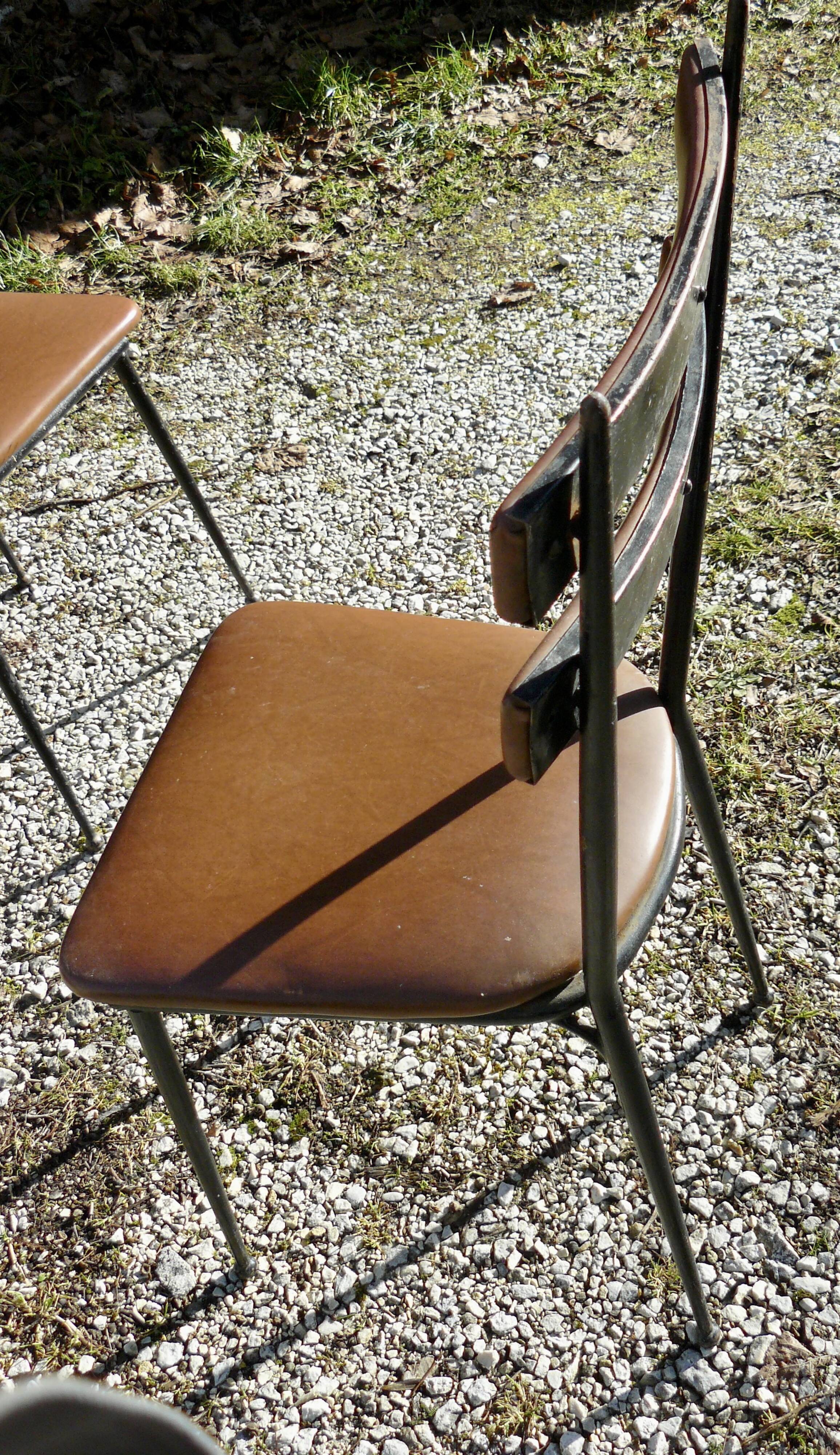 Pair of metal and imitation leather chairs 1950