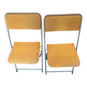 Paire de chaises opéra Lafuma en velours jaune