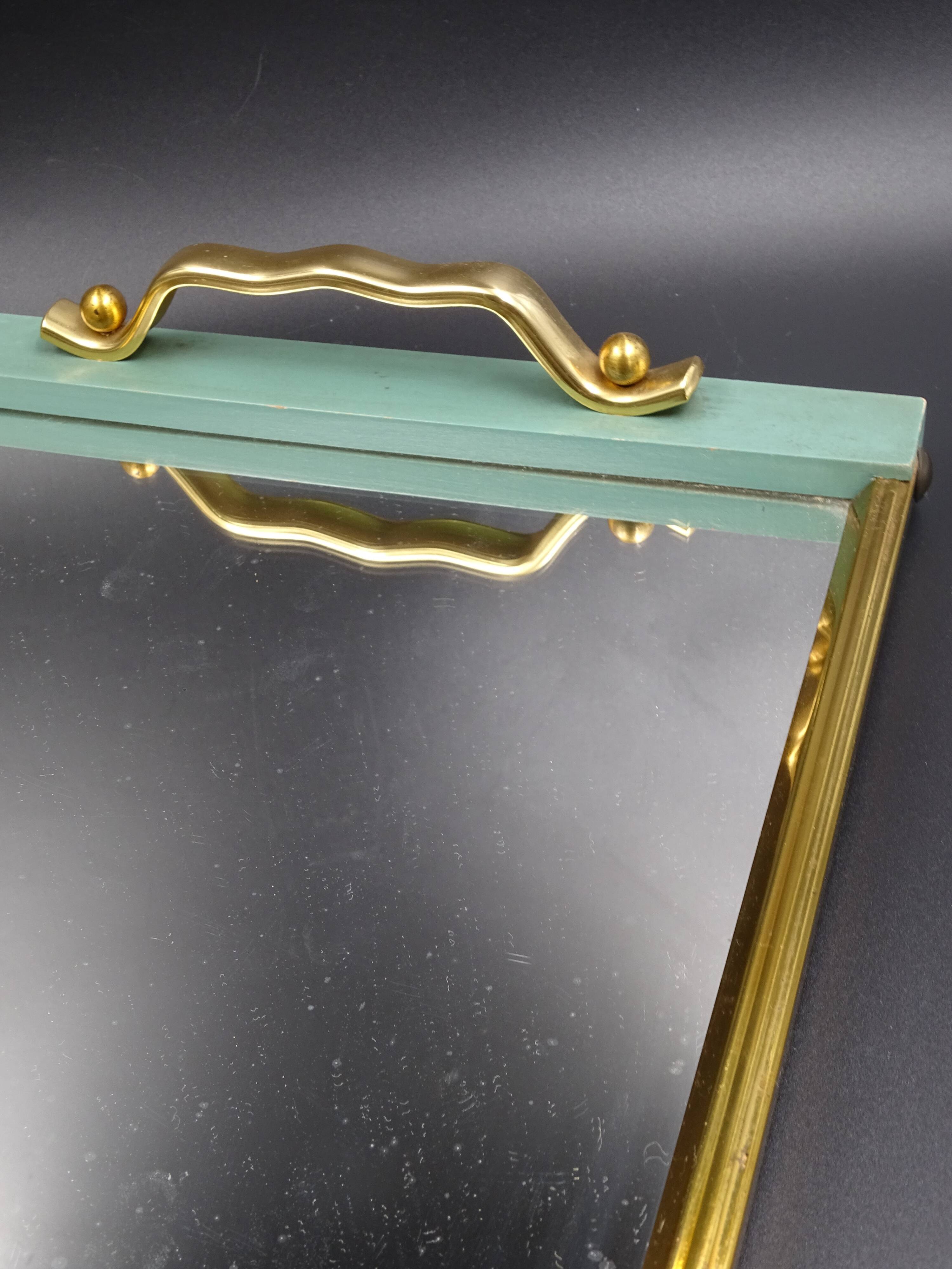 Small wooden metal top and mirror around 1950