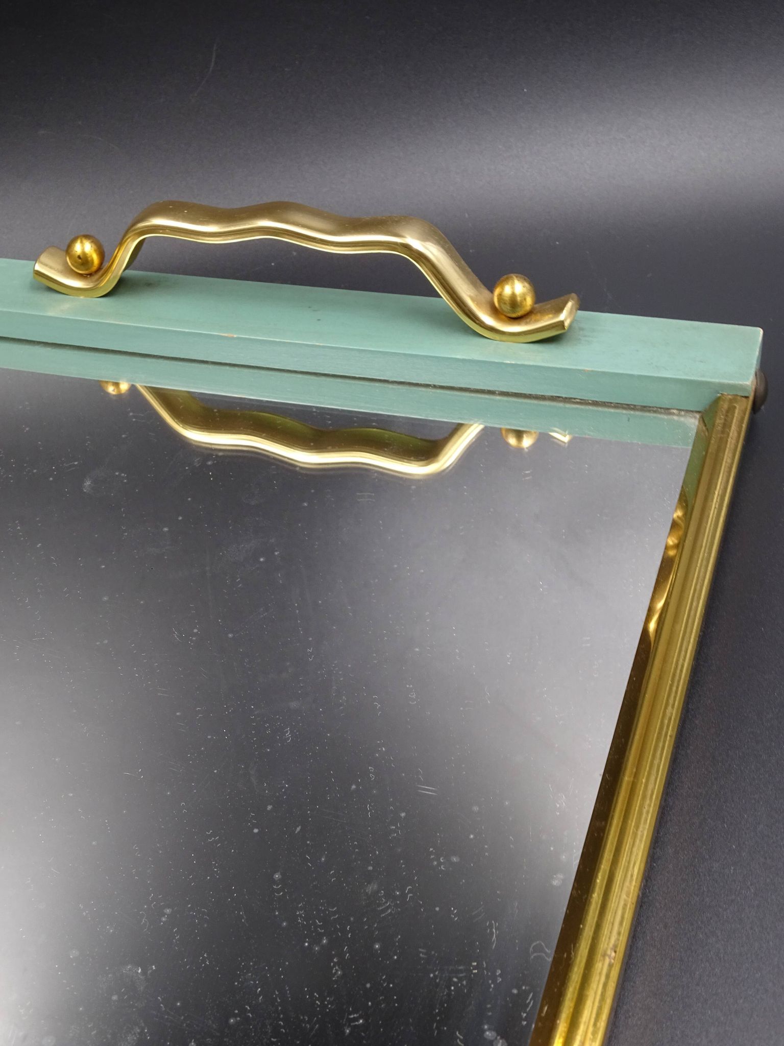 Plateau en bois métal et miroir vers 1950
