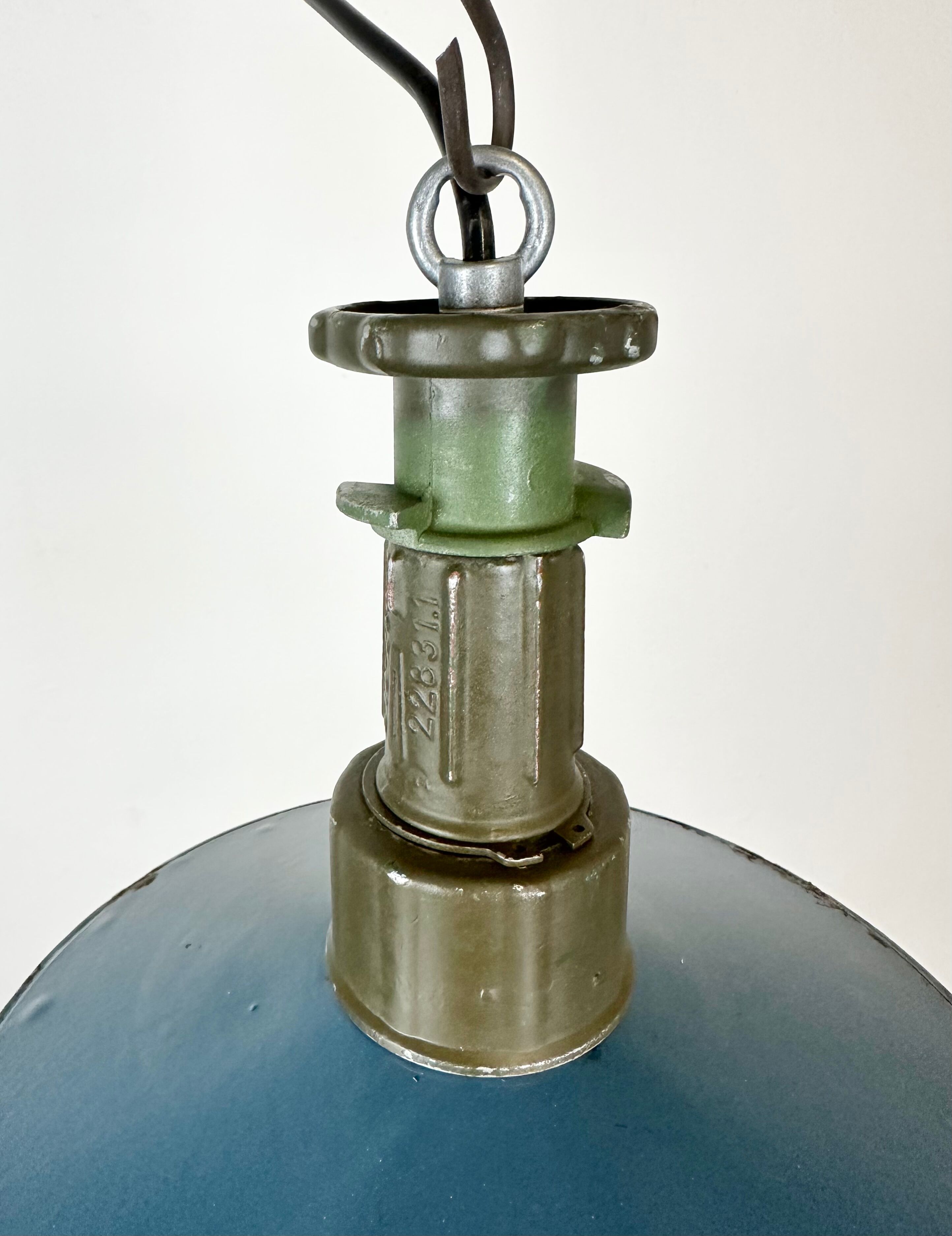 Industrial Blue Enamel Factory Pendant Lamp with Cast Aluminium Top, 1960s