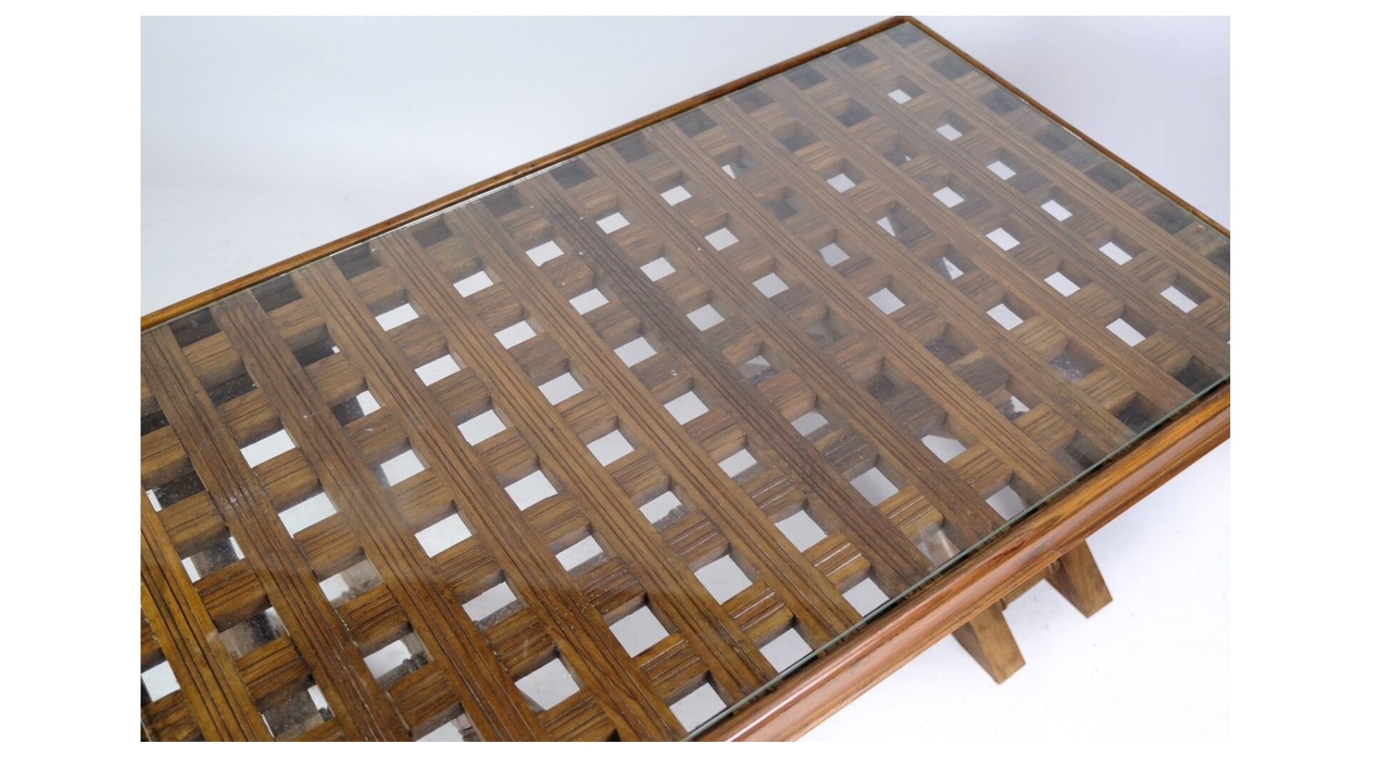 Dark Wood Coffee Table with Glass Top from Around the 1960s