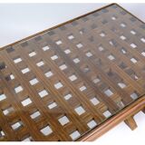 Table basse en bois foncé avec plateau en verre des années 1960