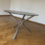 Table verre fumé et pied chromé