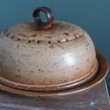 Stoneware cheese bell and platter from Puisaye, signed Jean-Pierre Prud’hom