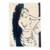 Tableau ink blue indigo "female model drawing in the studio"