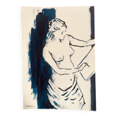Tableau ink blue indigo "female model drawing in the studio"