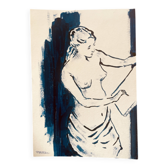 Tableau ink blue indigo "female model drawing in the studio"