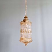 Grande suspension en verre et laiton, type lanterne, 1960