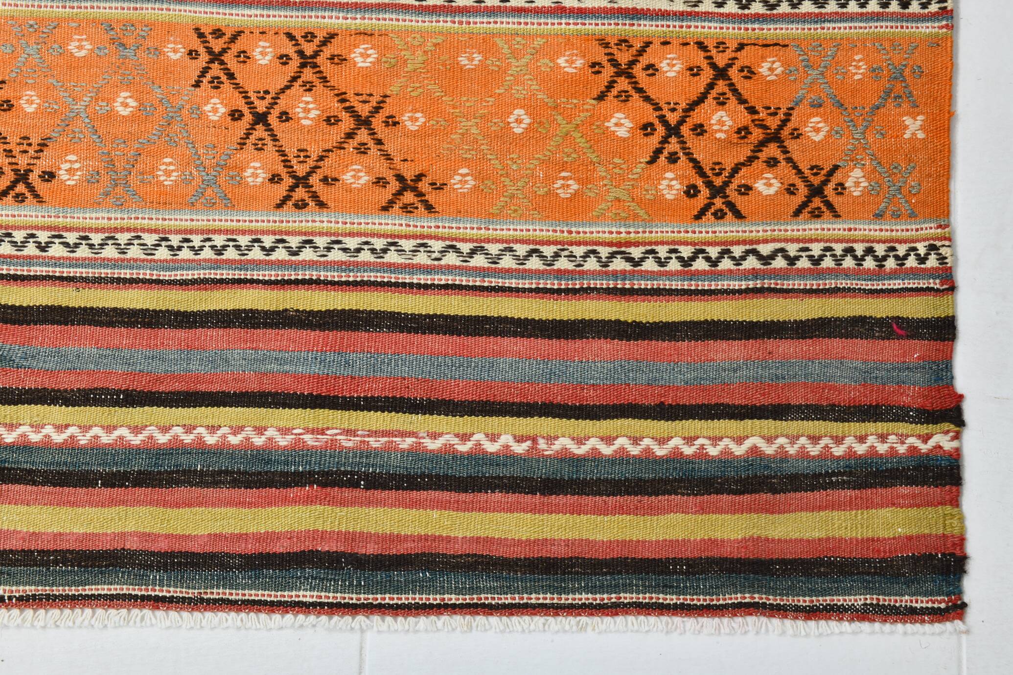 5x6 Vintage Red & Orange Striped Kilim Rug, 163x193Cm
