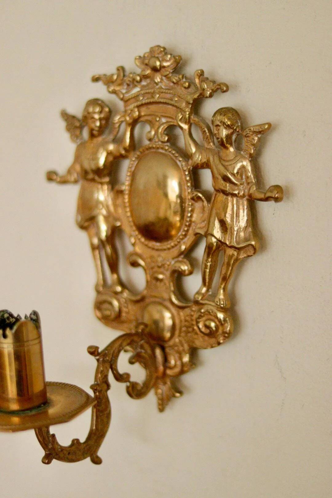 Pair of large Swedish brass wall sconces from the mid-century.