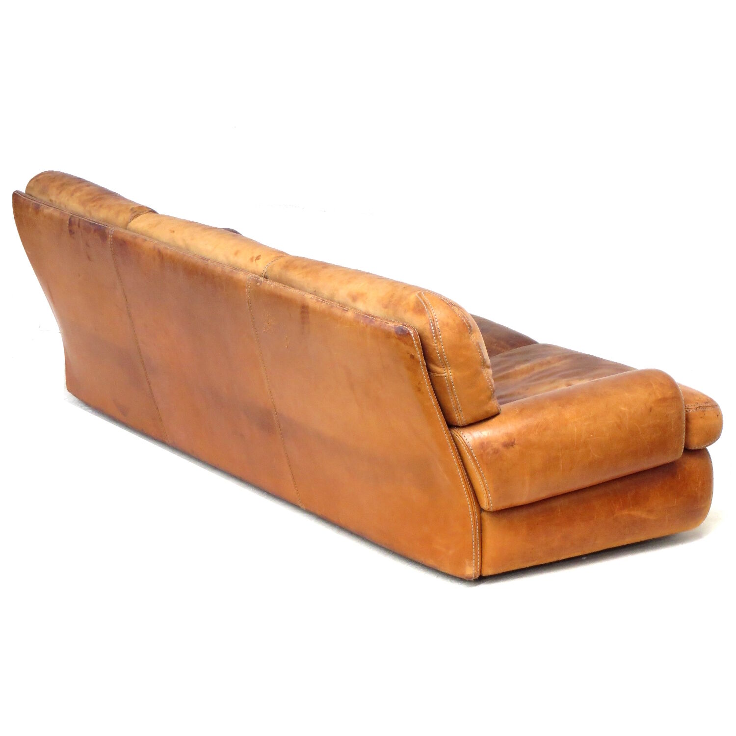 Vintage 3-seater lounge sofa in thick cognac leather