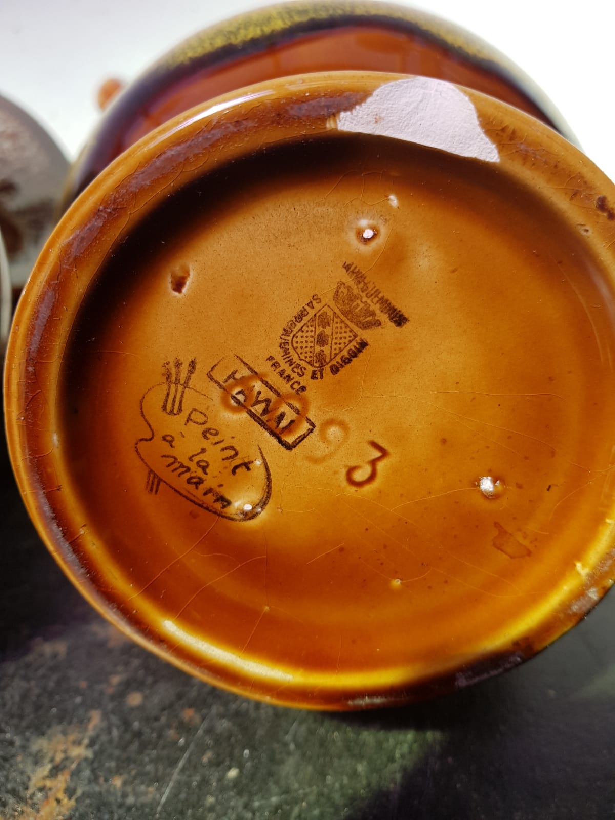 Pair of old Sarreguemines vase Hawaii model vintage multicolor ceramic