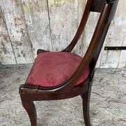 Antique Gondola Chair Empire Style Wood + Red Floral Vintage Fabric