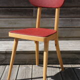 5 chairs light beech skaï red 1950