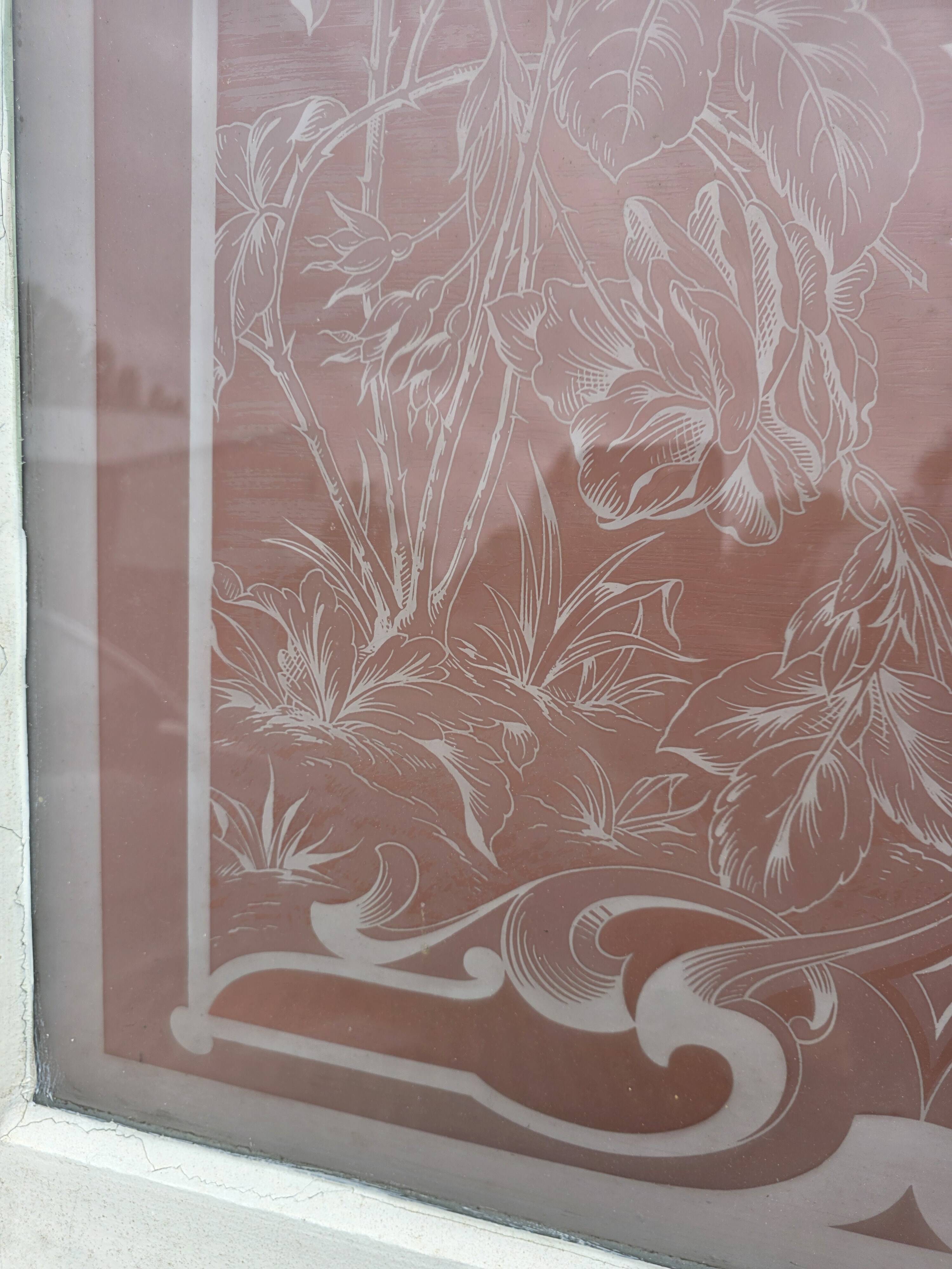 Engraved glass door, late 19th century.