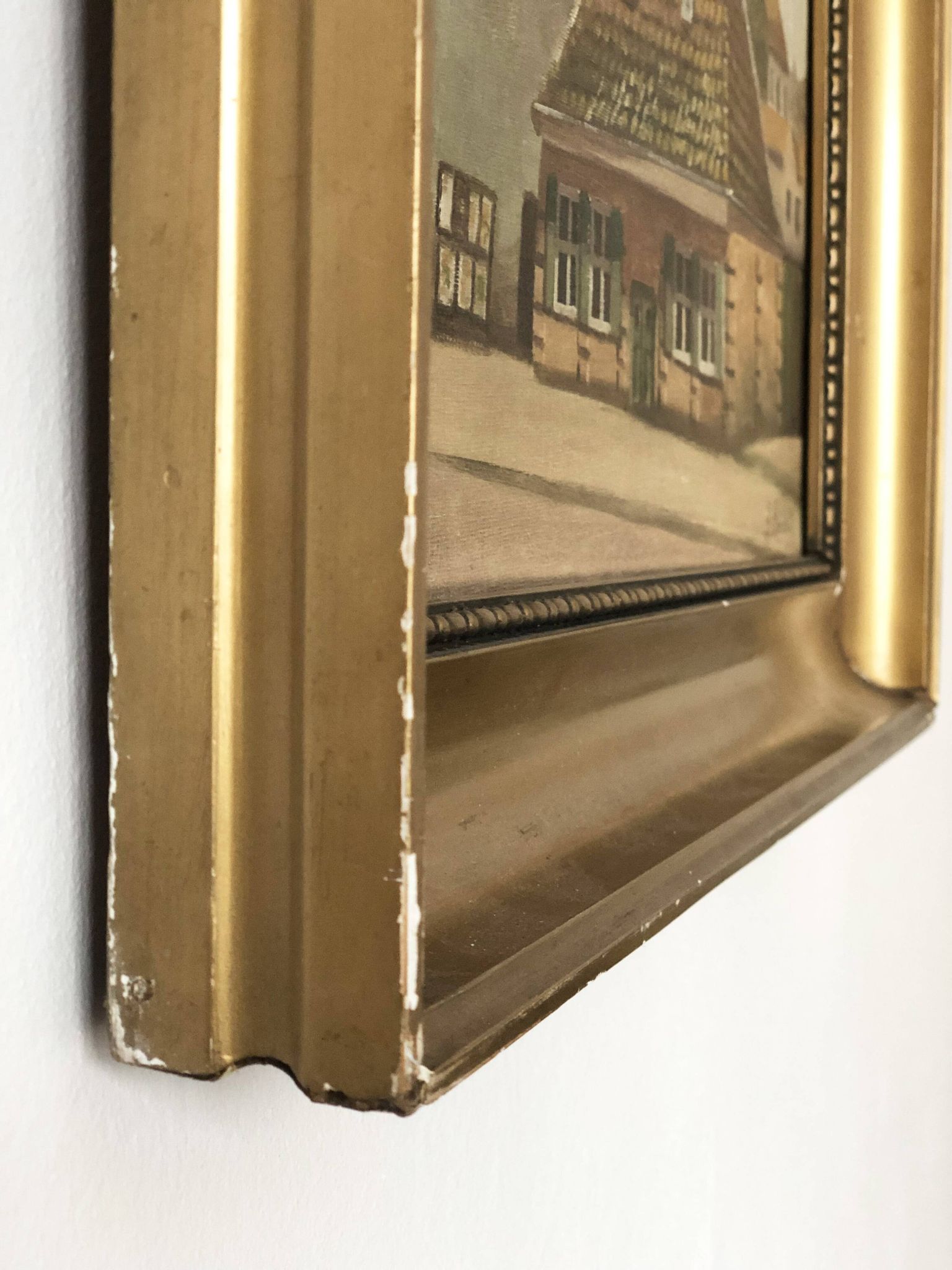 Large Original Vintage Countryside Cottage Oil Painting, circa 1923
