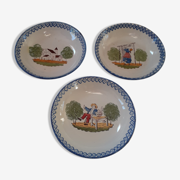 3 hand-painted faience bowls, Charolles