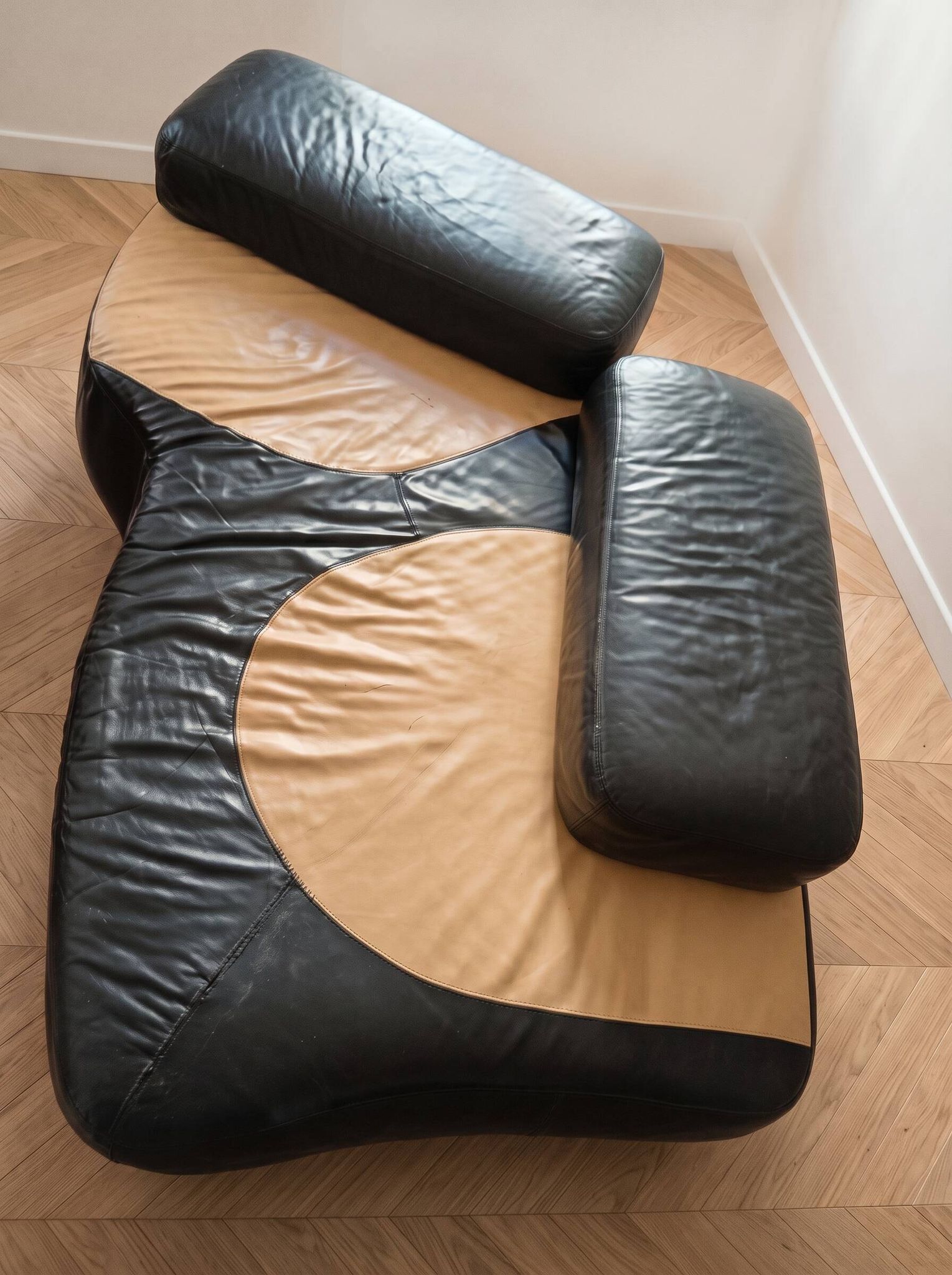 Poltromec two-tone leather sofa design, 1970s