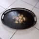 Old black oval top. Bouquet of roses. Hand painted.