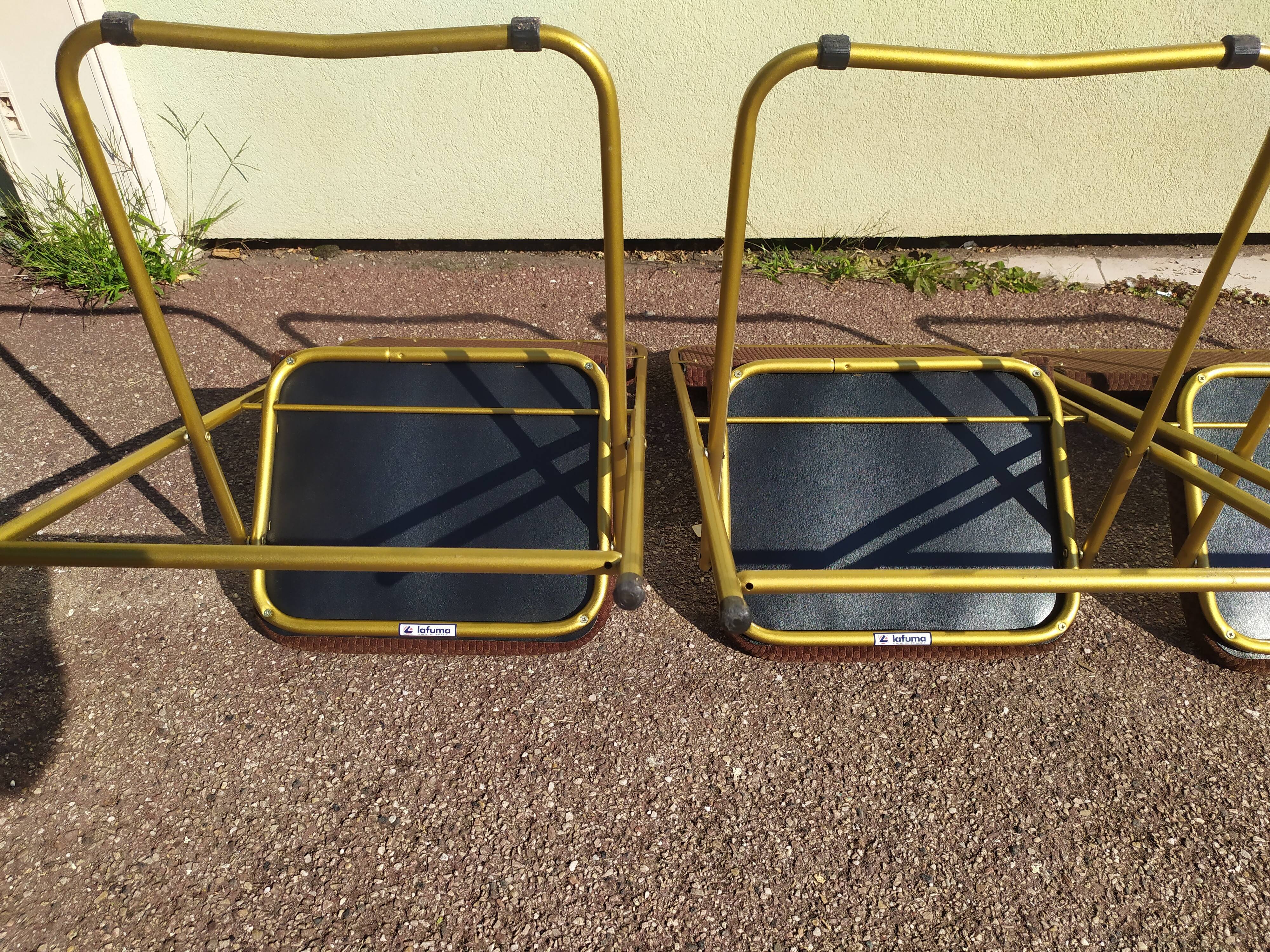 Lot de 4 chaise lafuma pliante damier marron doré