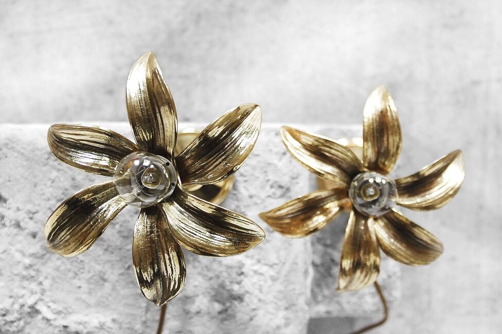 Pair of brass of Massive Belgium 1970 s Hollywood Regency lamps