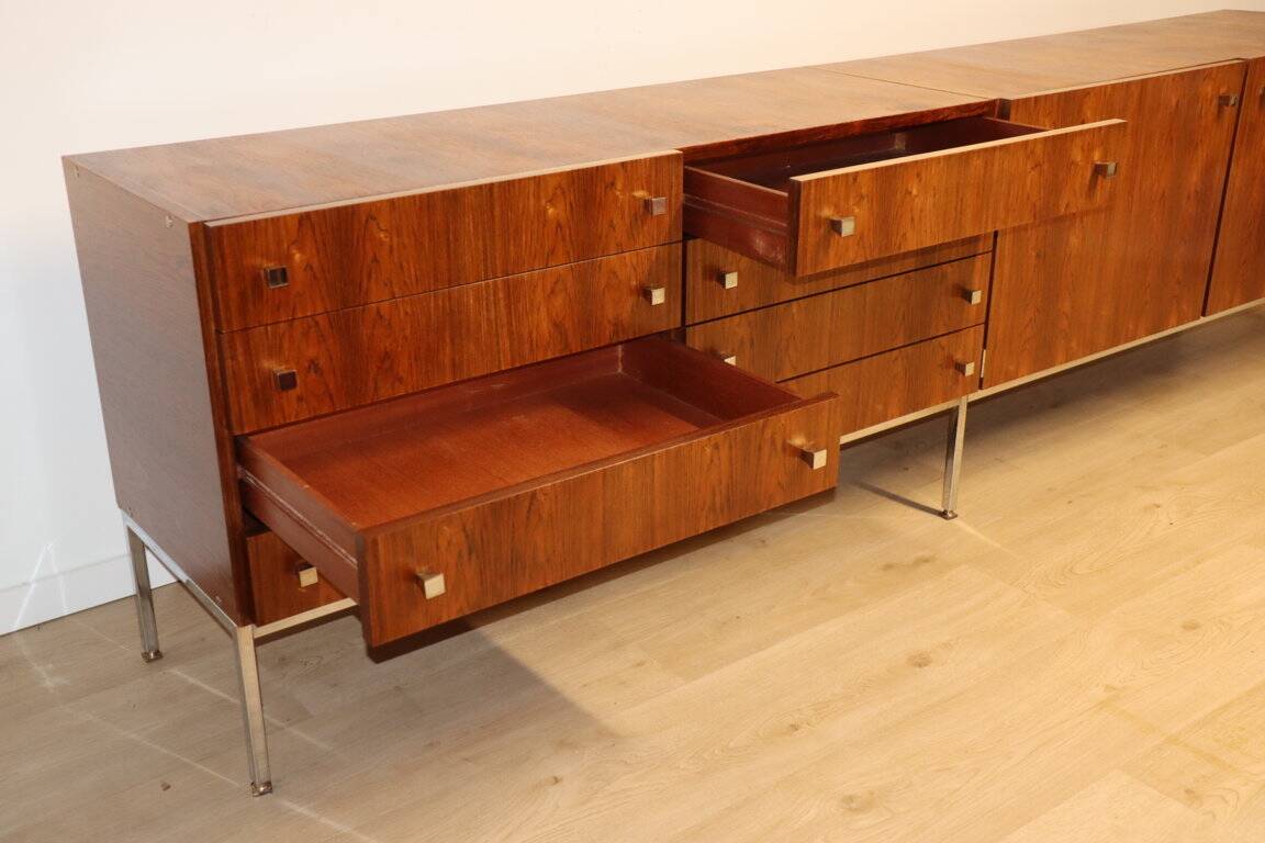 Vintage sideboard by Luigi Bartolini in rosewood and chrome metal, 1960