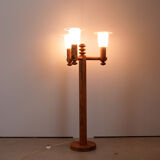 Turned solid pine floor lamp by Uno Kristiansson for Luxus Sweden, 1970s