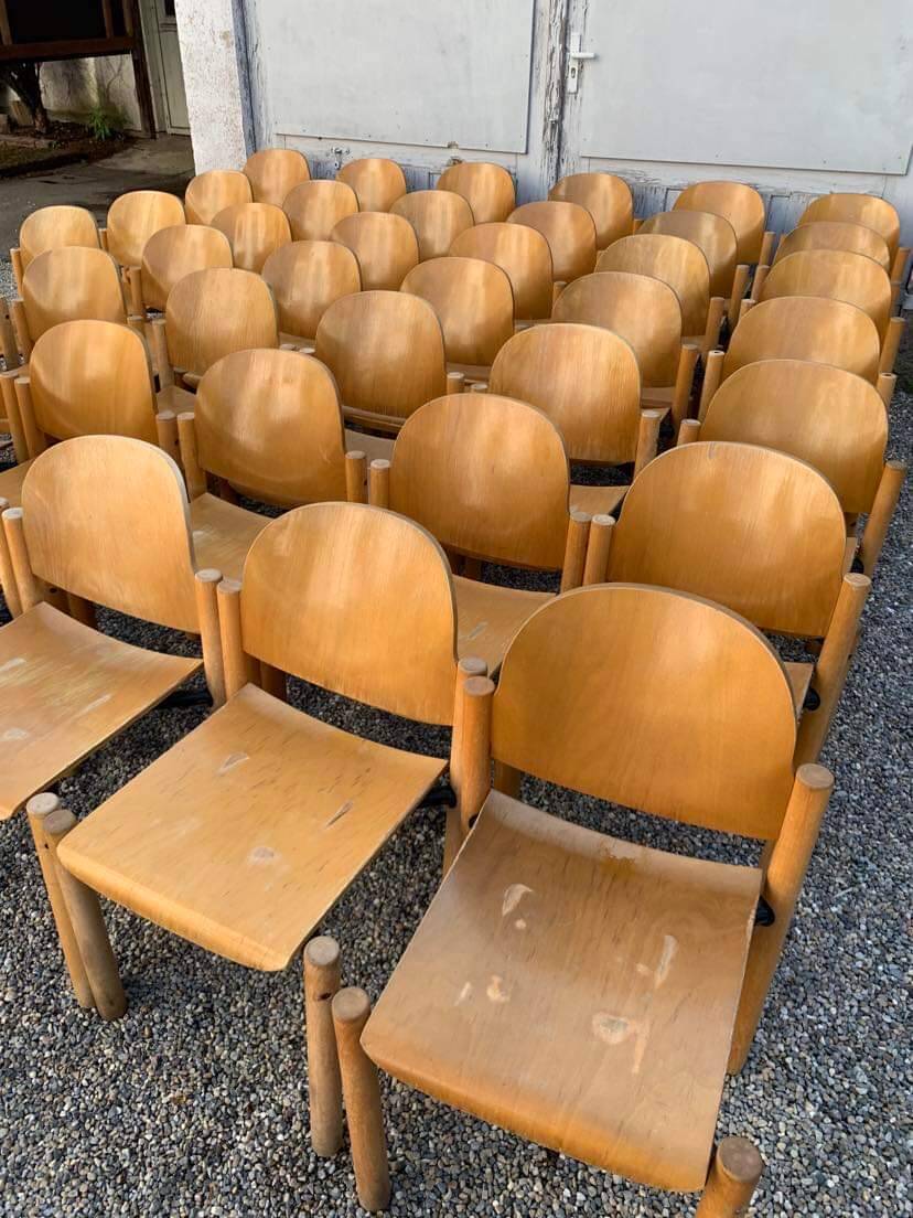 Series lot of 40 vintage stackable chairs in beech lubke year 1970