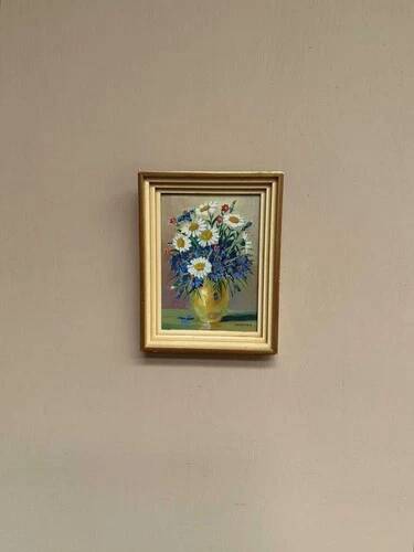 Mid-Century Oil on Panel “ Vase” by Sascher, Signed, Vintage & Framed 17 × 22cm