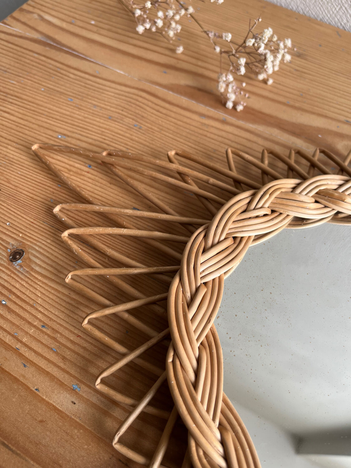 Vintage rattan mirror in star/diamond shape
