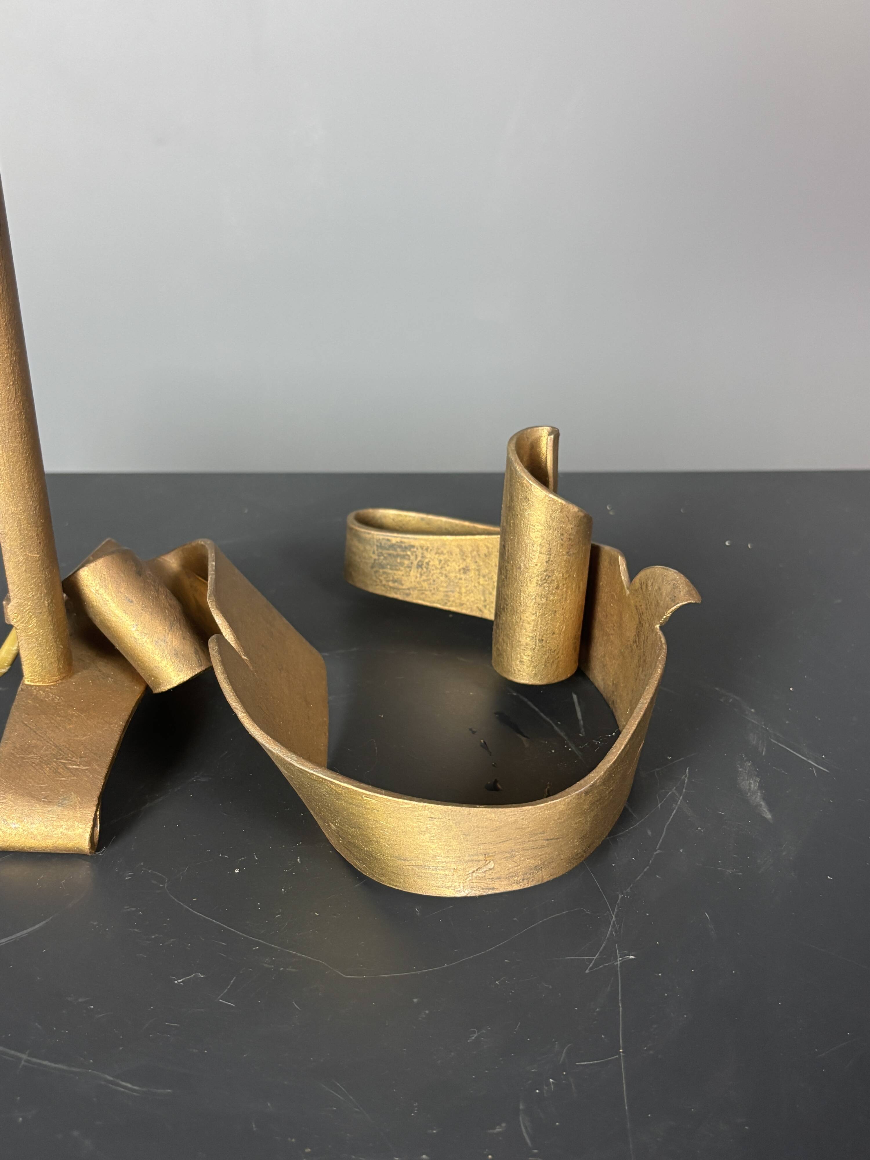 Artisanal hand made brutalist art deco style wrought iron desk lamp, 1980s