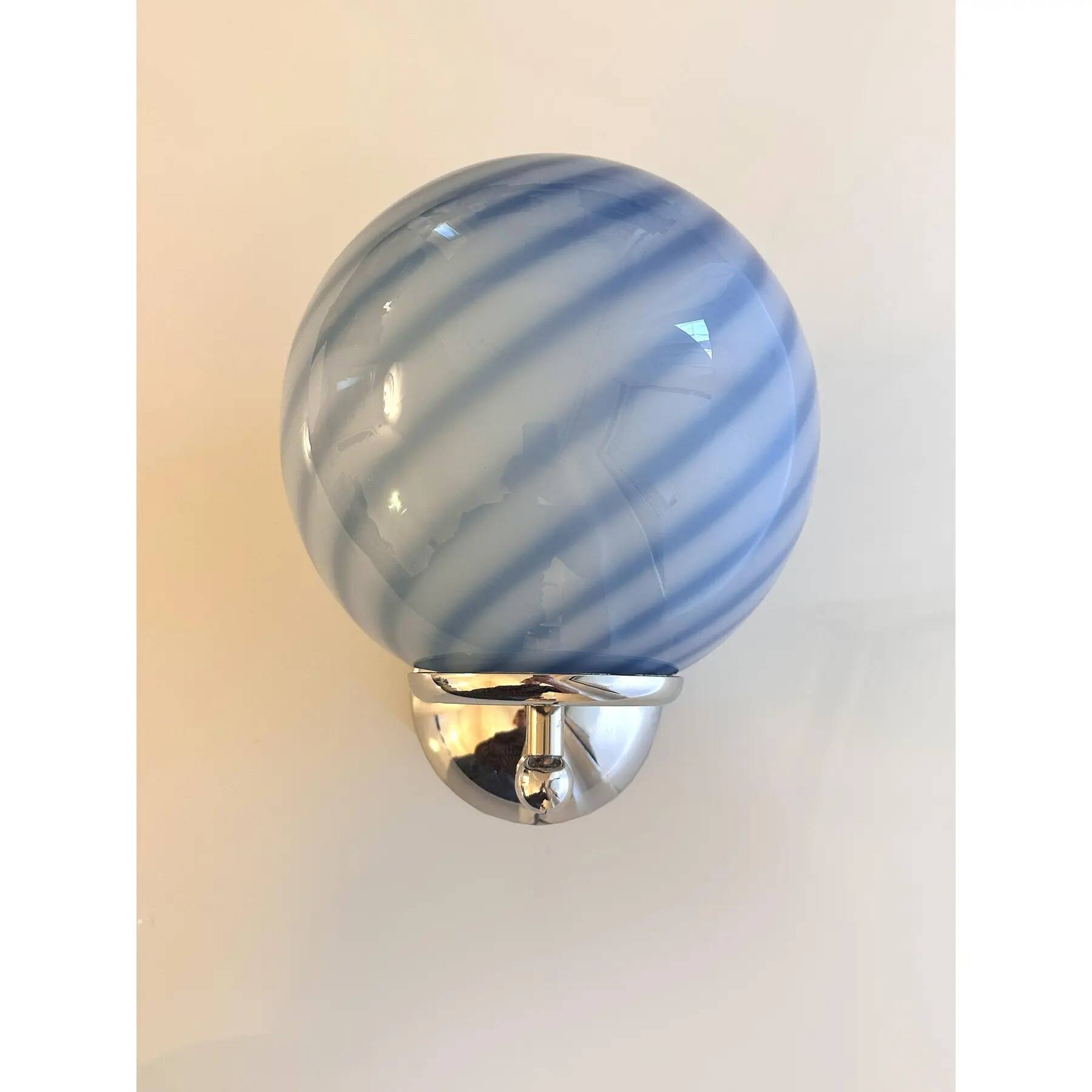 Contemporary Blue Swirl “Rods” Murano Glass Wall Sconces - Set of Two