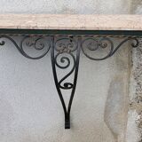 Console of wall lamp of the 50s in wrought iron and marble top