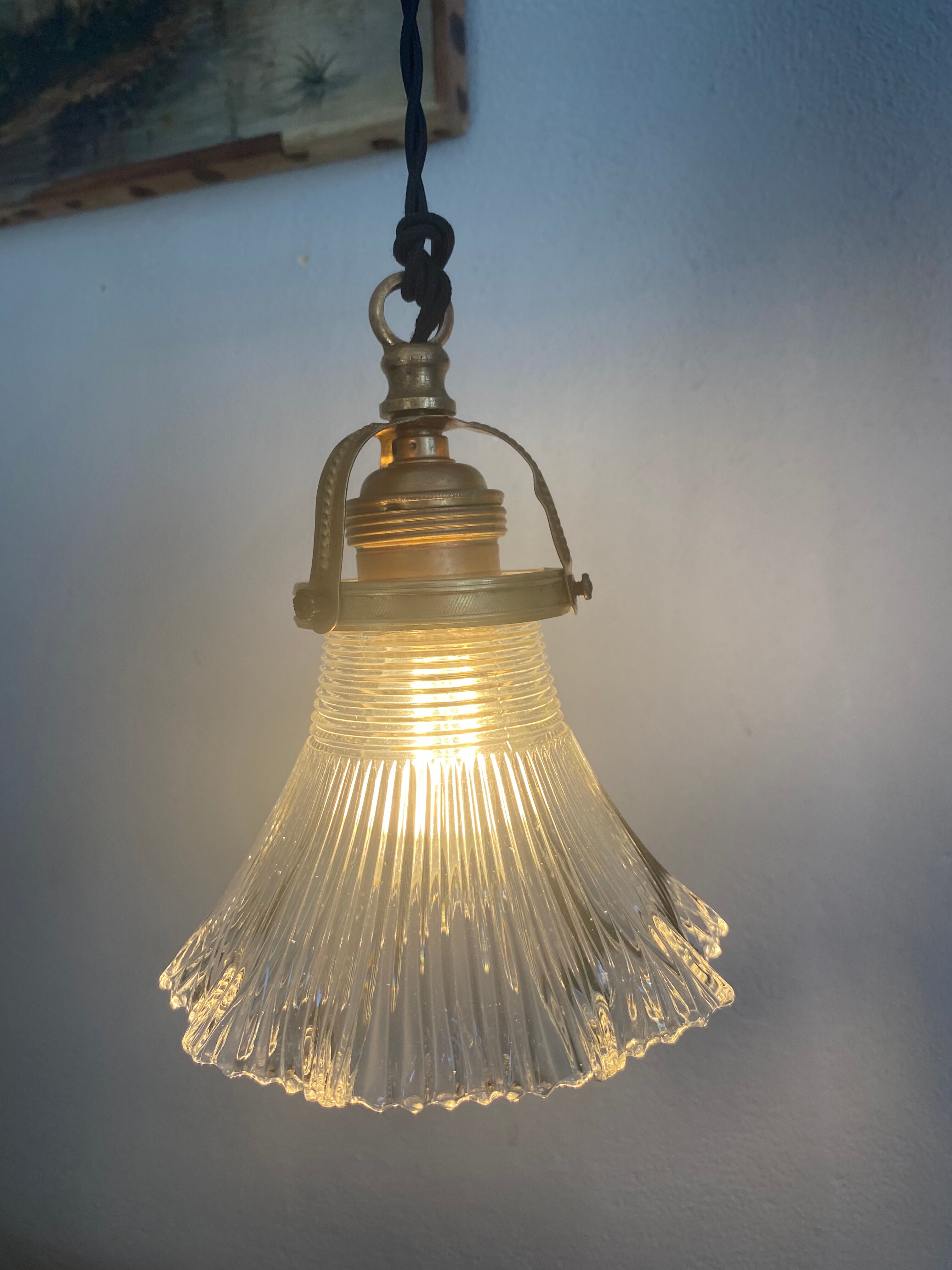 Baladeuse suspension verre strié, 2m câble tissu