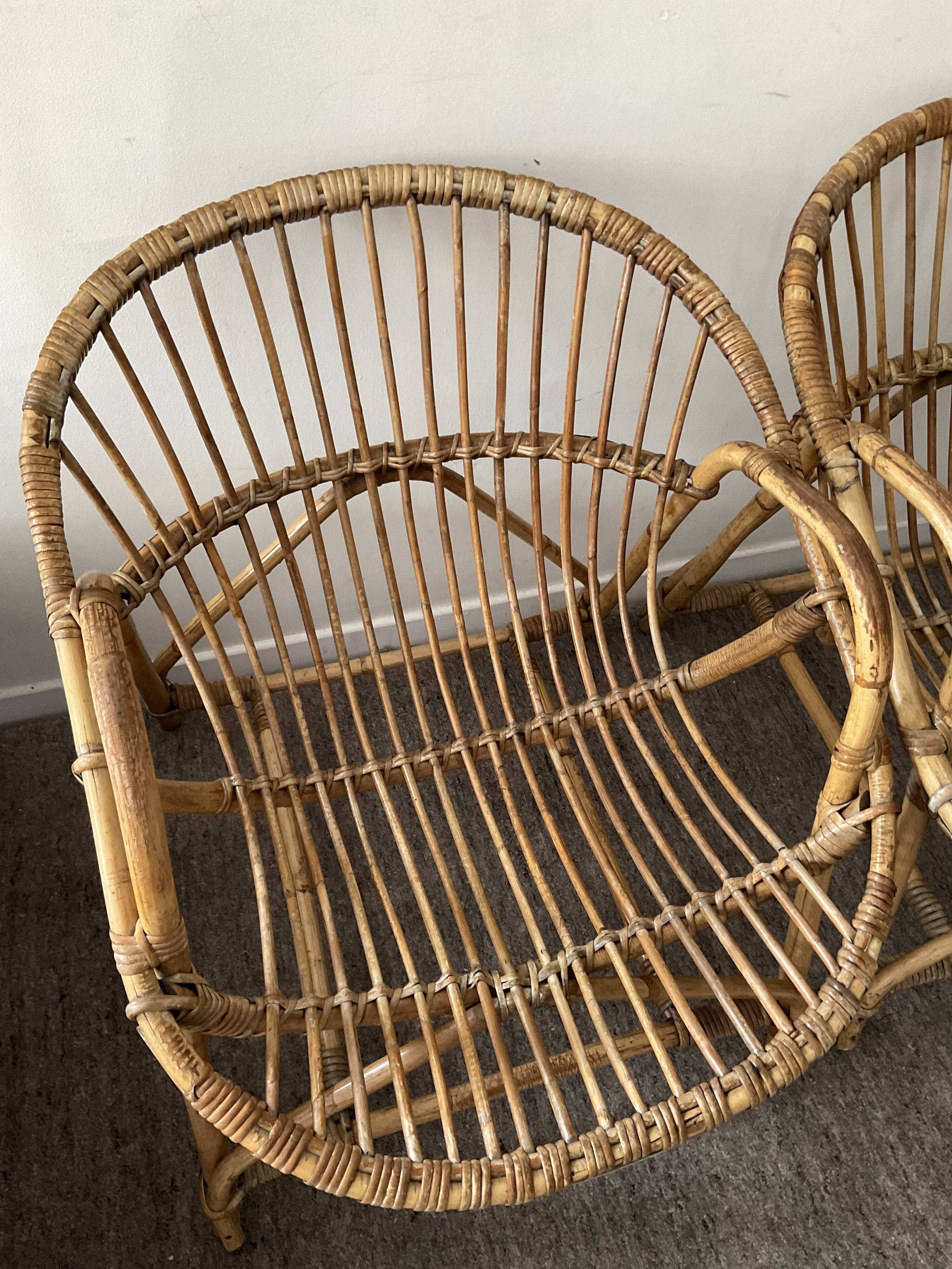 Pair of rattan shell armchairs from the 60s