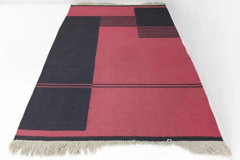 Midcentury Kilim Geometric Modernist Carpet, 1950s