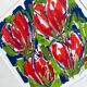 Cheerful silkscreen "red tulips" by Ad van Hassel, Dutch art