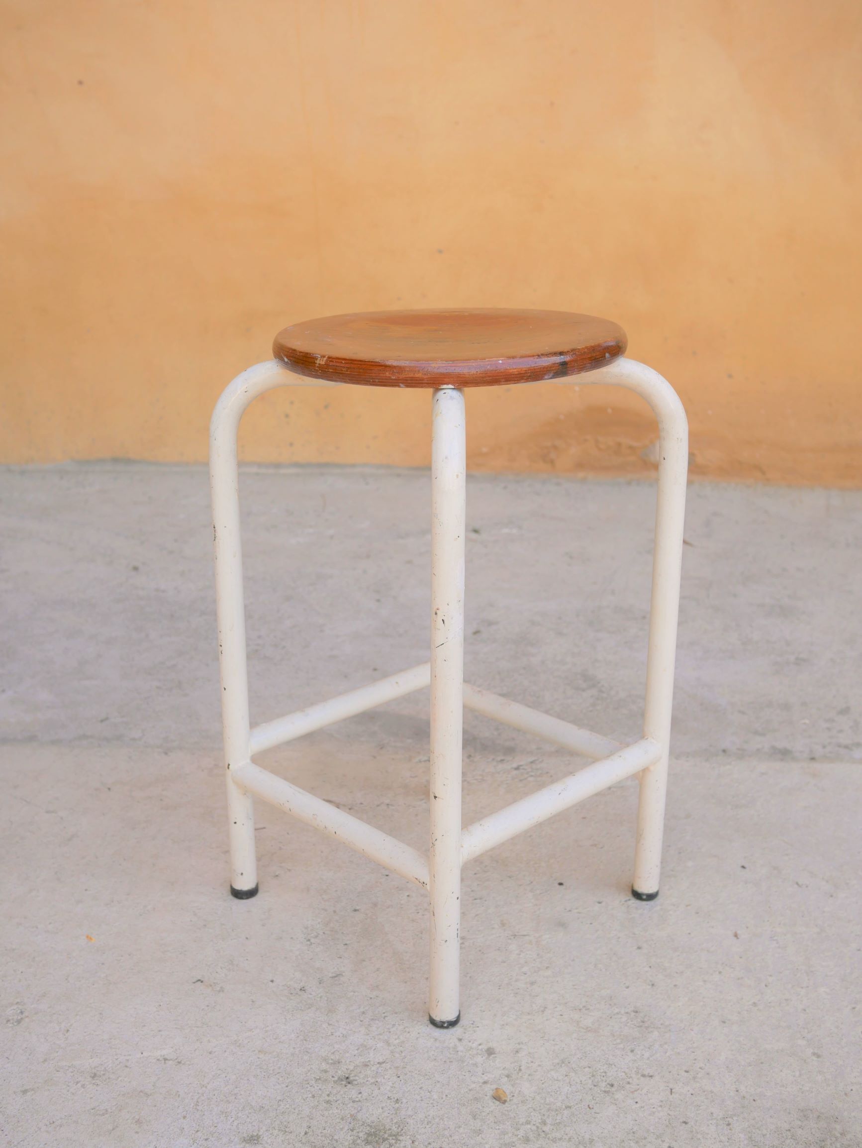 Vintage metal and wood workshop stool