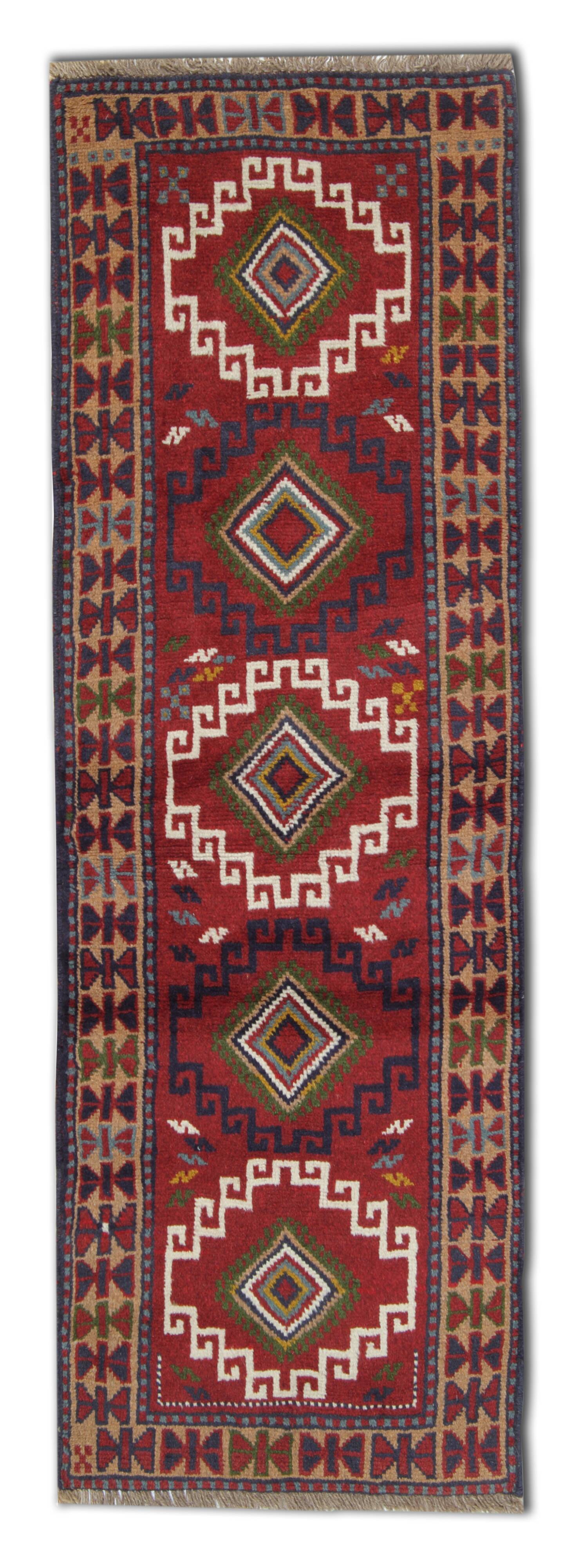 Red wool tribal runner rug long handmade oriental wool carpet rug 61x190cm
