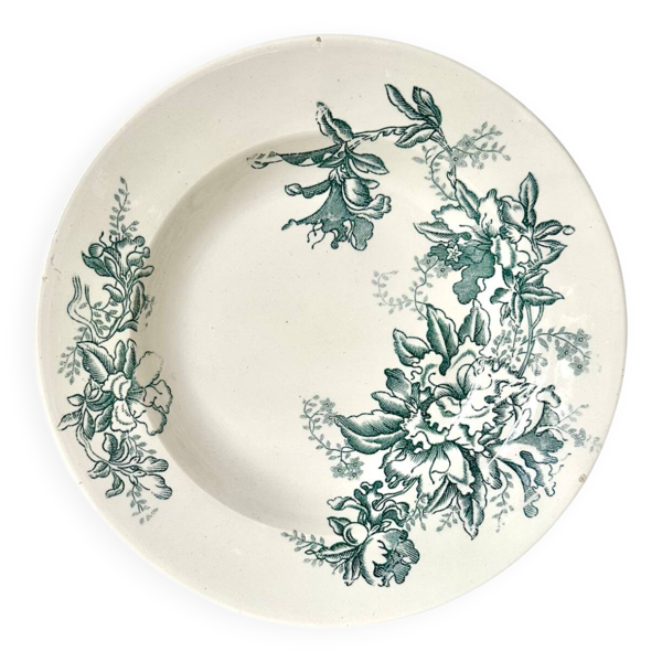 Set de neuf assiettes creuses en faïence de Givors, modèle « Floreal »