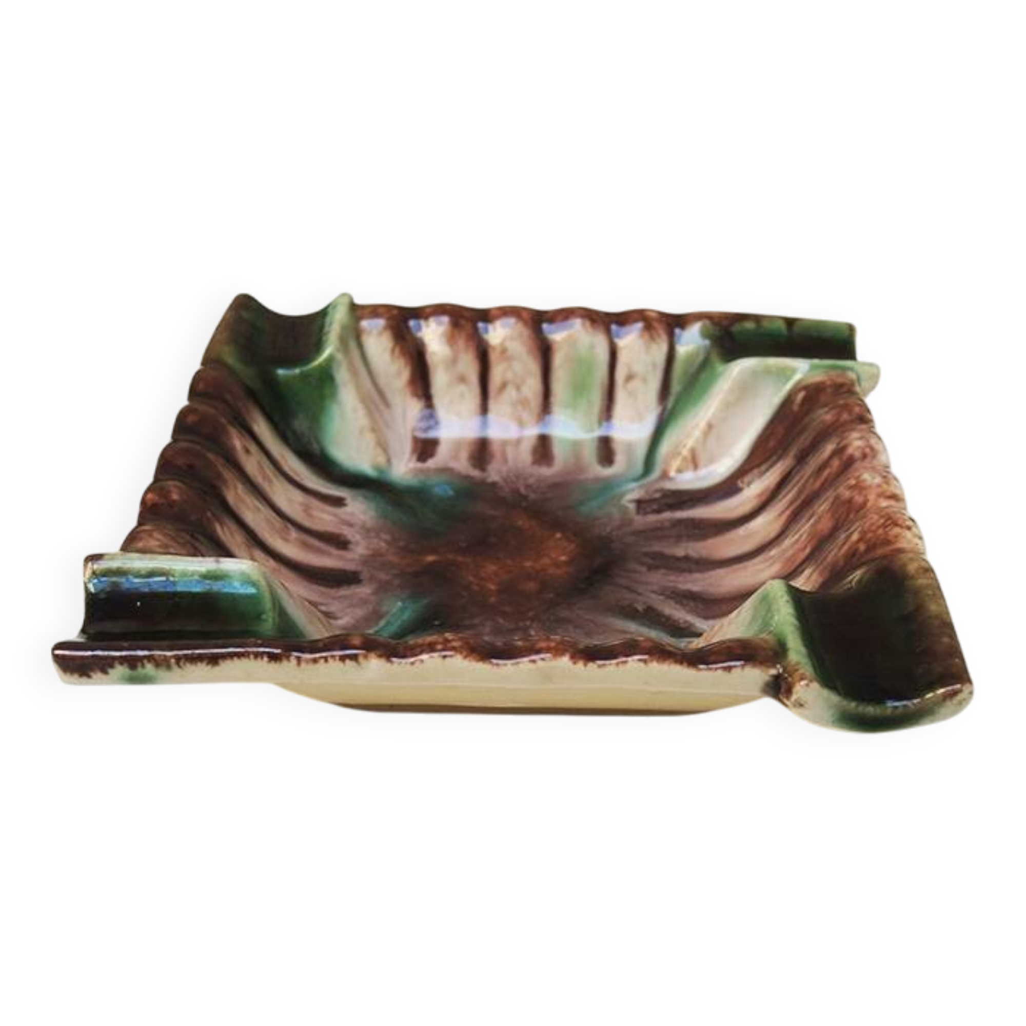 Antique square ceramic ashtray