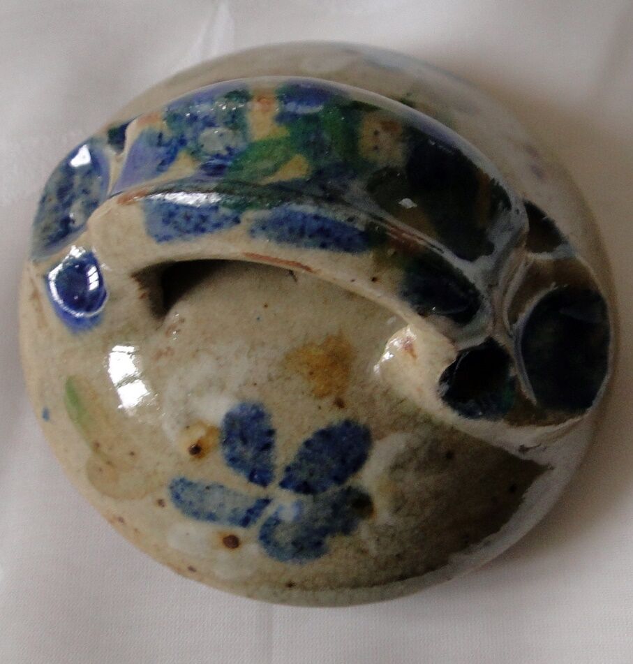Old belly vinegar in beige and blue enamelled gres