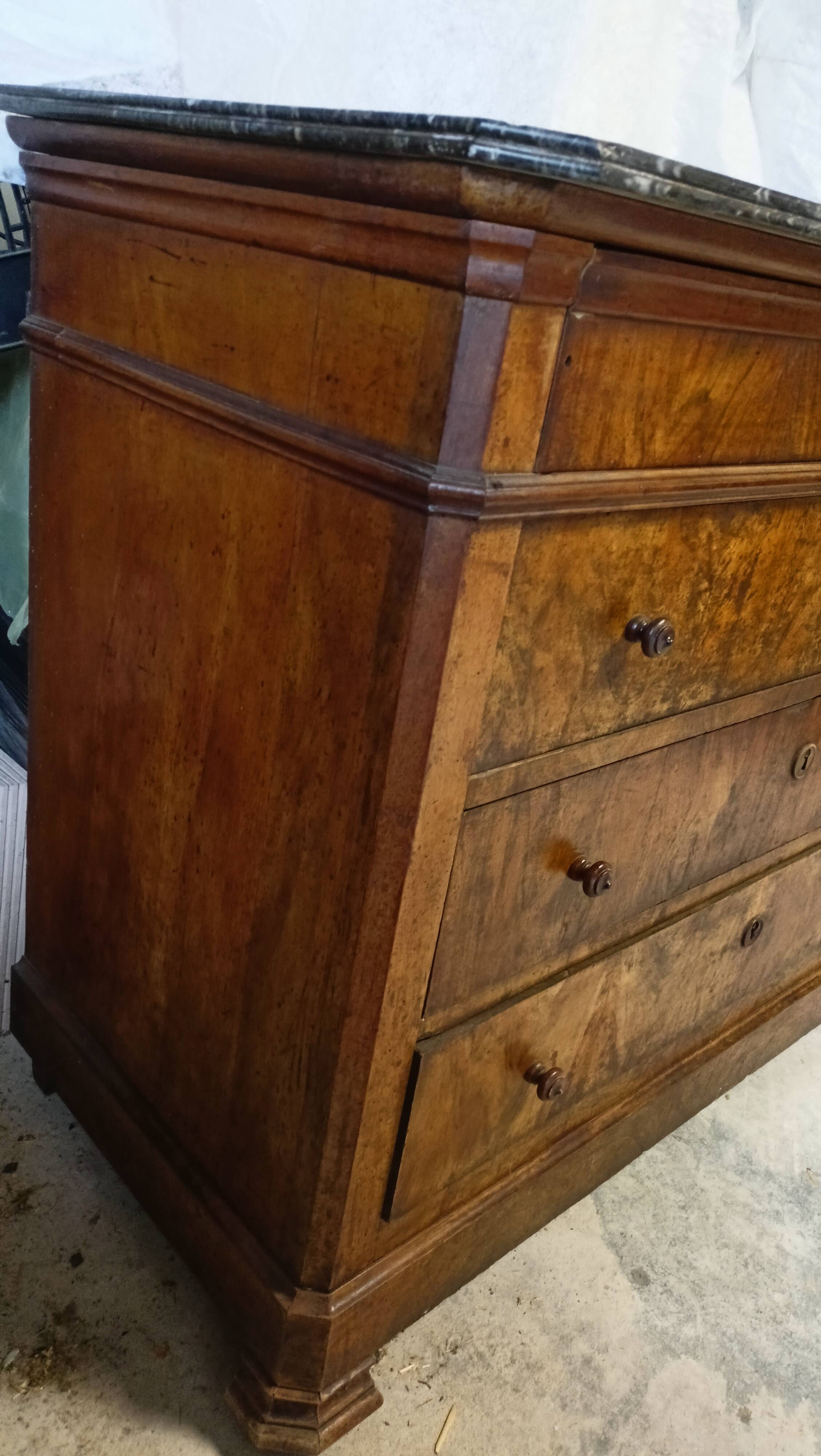 19th century Louis Philippe marble and walnut chest of drawers