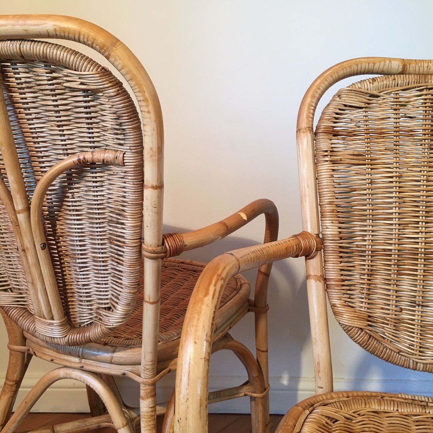 Lot of two light rattan chairs