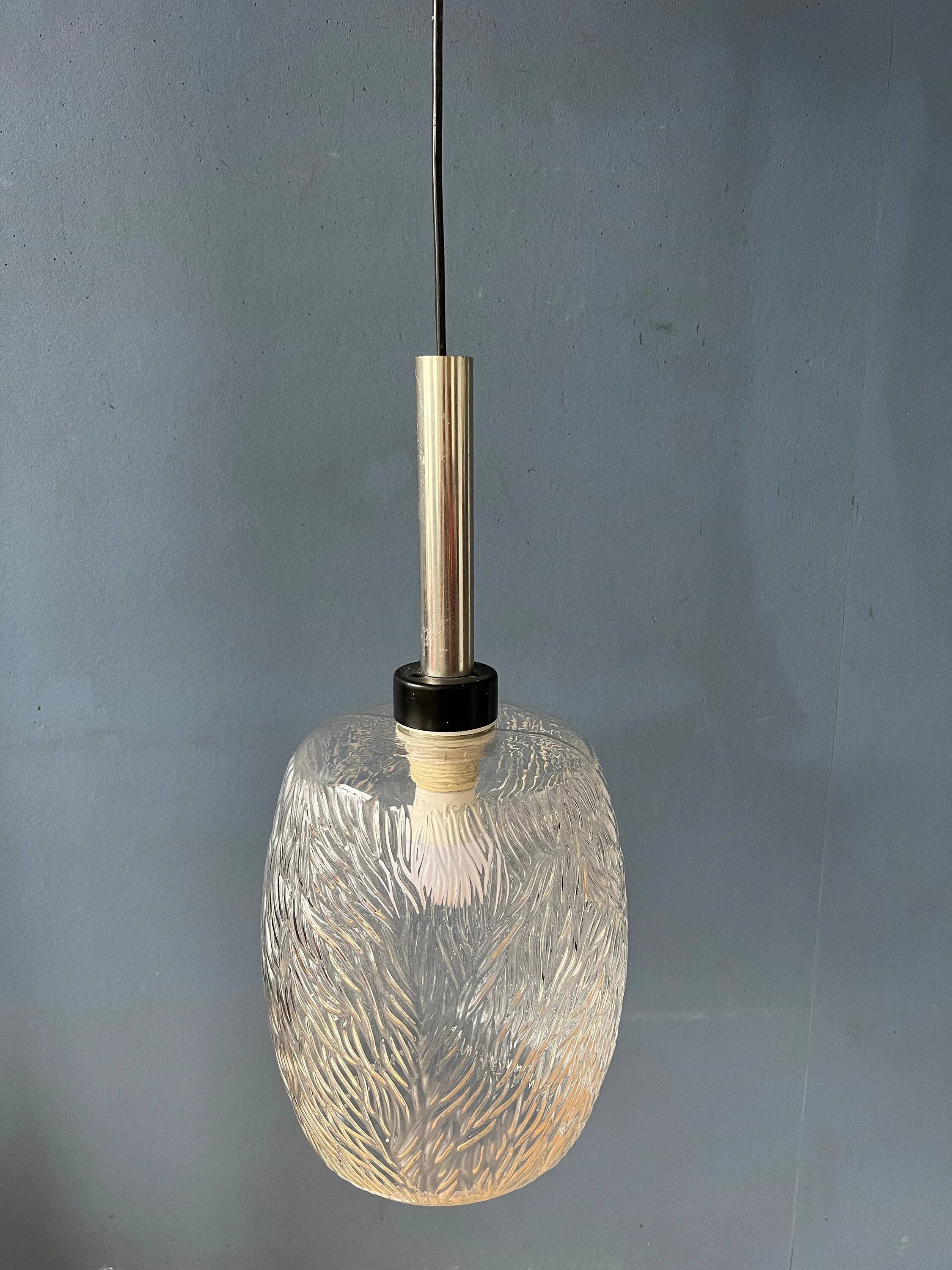 Transparent glass pendant with pattern, mid-century style